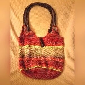 The Sak Sakroots Crochet Hobo Bag Red Brown Multi Boho Shoulder